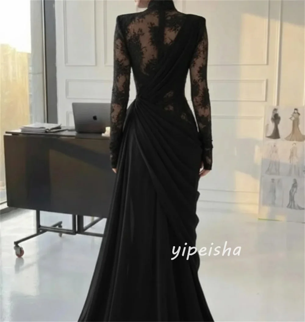 Tokyo Elegent High Neck Long Sleeve Black Lace Evening Gown Sexy High Slit Prom Dress Sheer Mesh Formal Party Mermaid Dress 2026