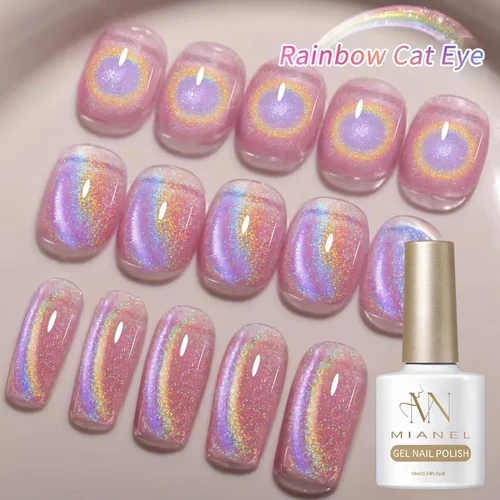 Imagen 2 del producto 1-10 Uds. 10ml Rosa Arco Iris ojo de gato esmalte de uñas de Gel magnético luz LED UV extraíble para mujeres-palo magnético no incluido
