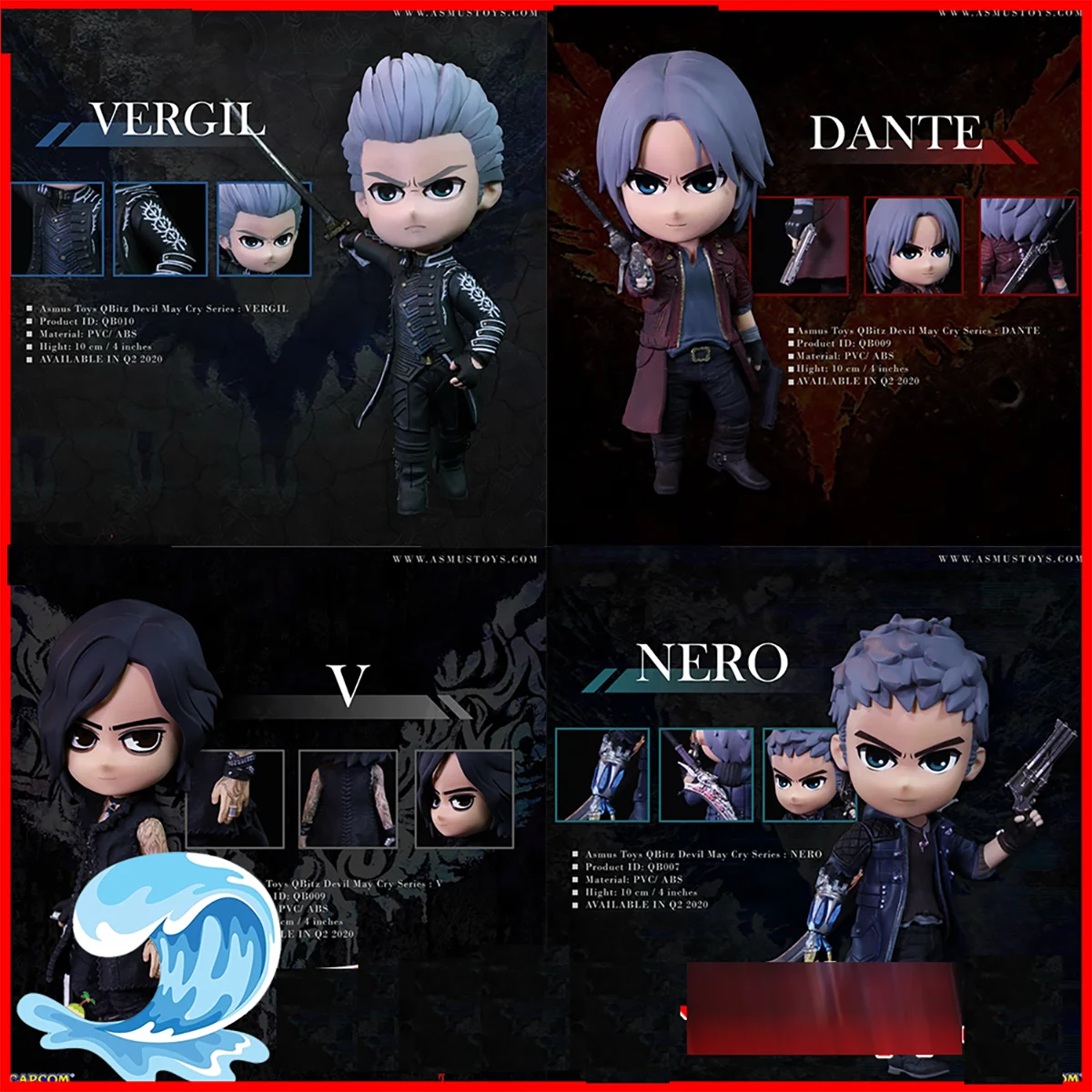 Original Asmus Toys QB007 8 9 10 Dante Vergil Nero V The Mysterious One Q Version 4 Inch Action Figure Toy Model 10cm Gift