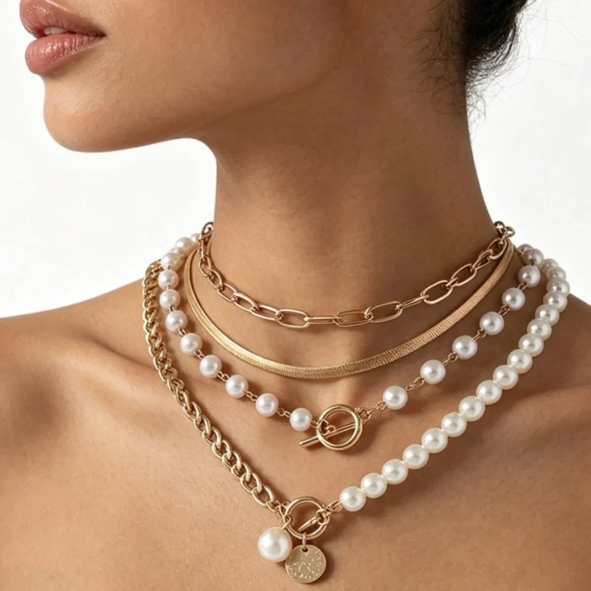 Double Layer Pearl Beaded Necklace Multicolor Stone Lariat Pendants Women Bohemian Vacation Handmade Fashion