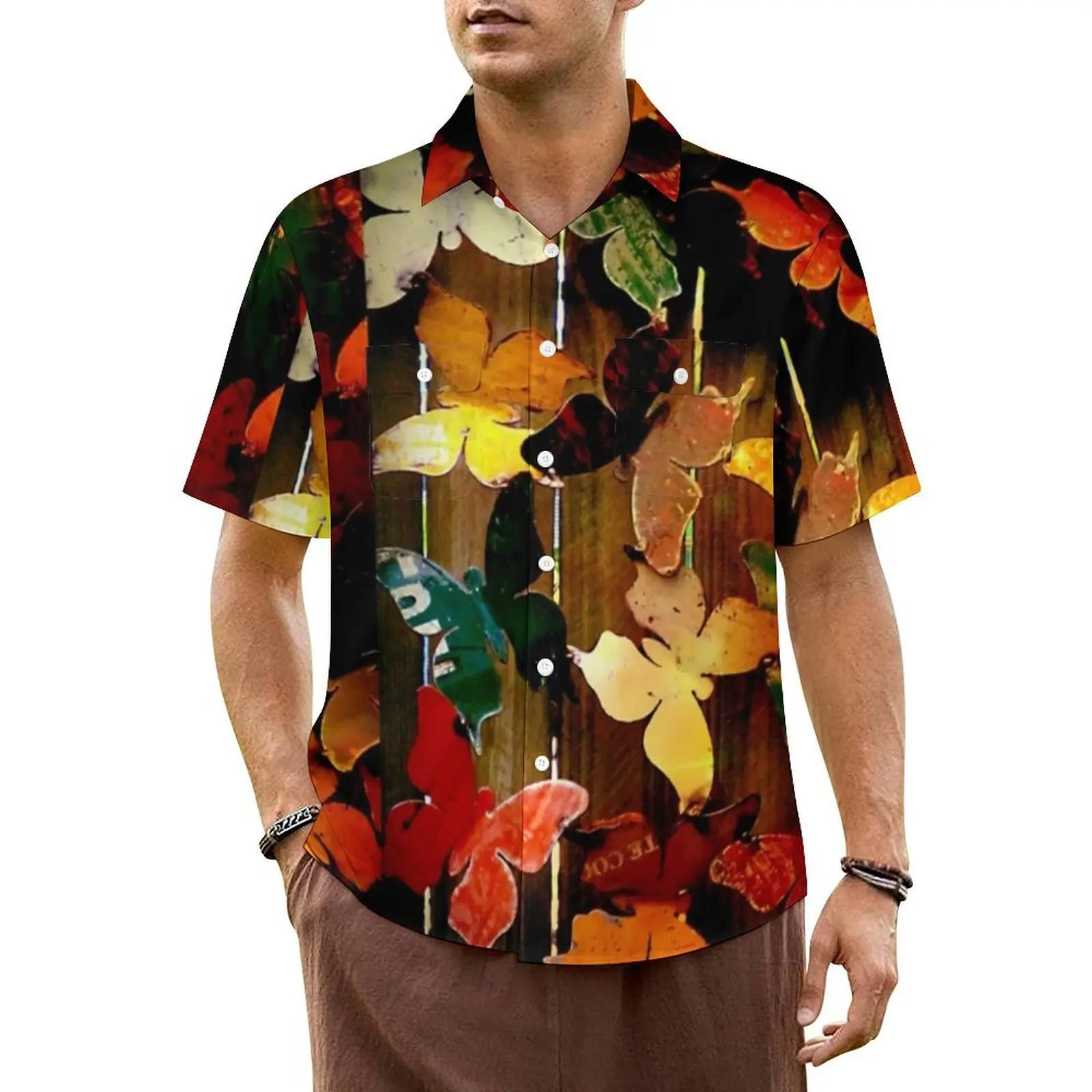 

Butterfly Art Vacation Shirt Men Colorful Butterflies Print Casual Shirts Hawaiian Short Sleeve Fashion Design Plus Size Blouses