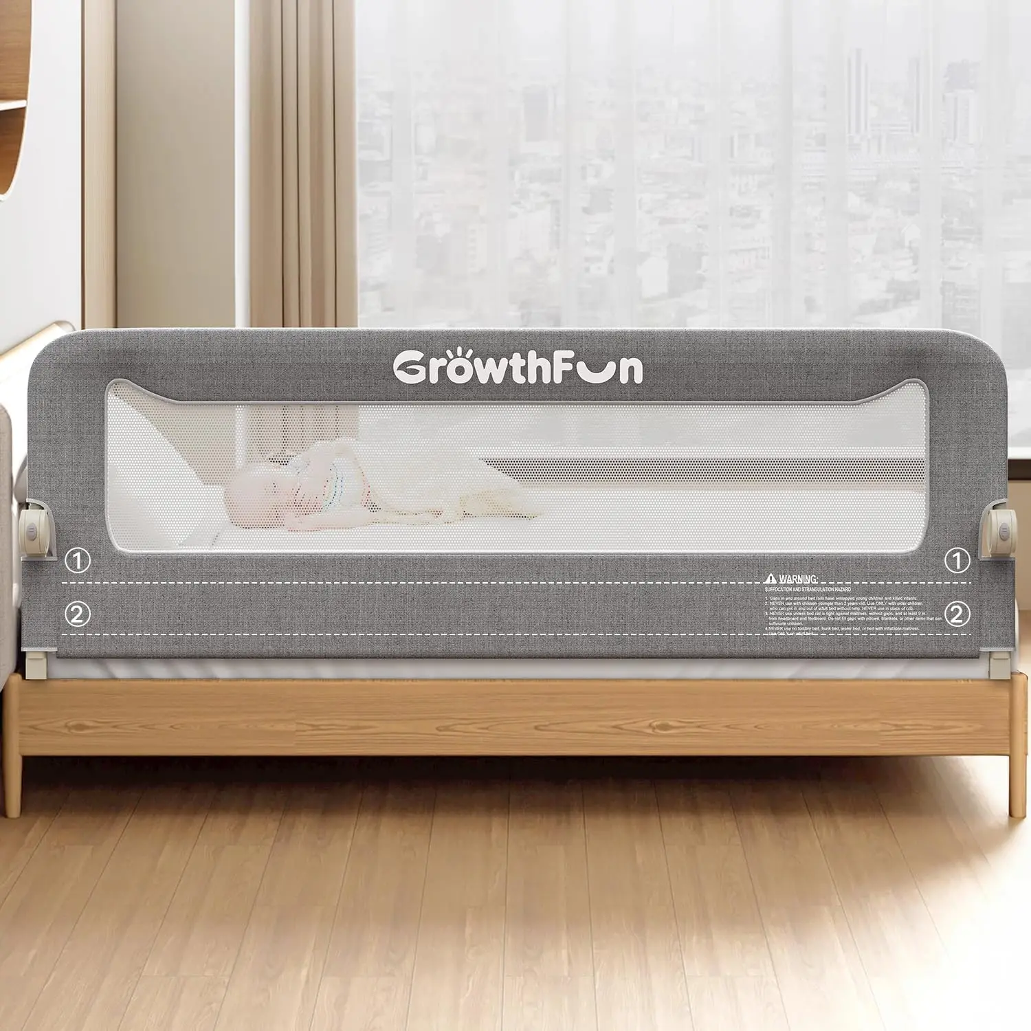 Foldable Toddler Bed Rail with Reinforced Steel Frame, Breathable Mesh, No-Tool Setup for Queen/King/Twin/Full Beds
