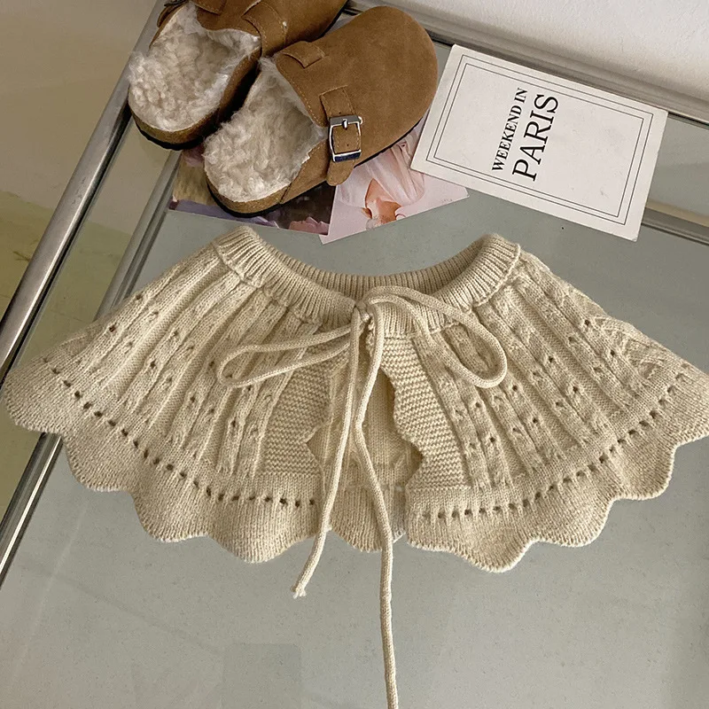 Girls Clothes Suit Autumn and Winter 2024 Lapel Sweater Base with Cotton and Fleece Floral Suspenders Skirt Knitted Lace Shawl image 6