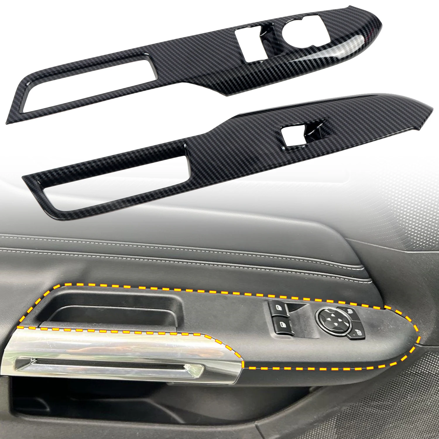 Para Ford Mustang Fastback 2024 2025 LHD! Cubierta Decorativa para Botón de Control de Ventanillas Interiores en Negro Carbón, Accesorios para Auto en ABS, 2 Piezas