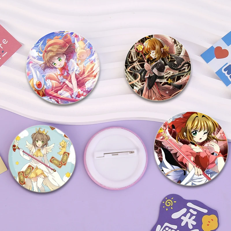 HD-Druck Broschen Anime Abzeichen Kinomoto Sakura Cartoon Runde Display Anstecknadeln für Rucksack Kleidung Geschenk Zubehör 32/44/58mm