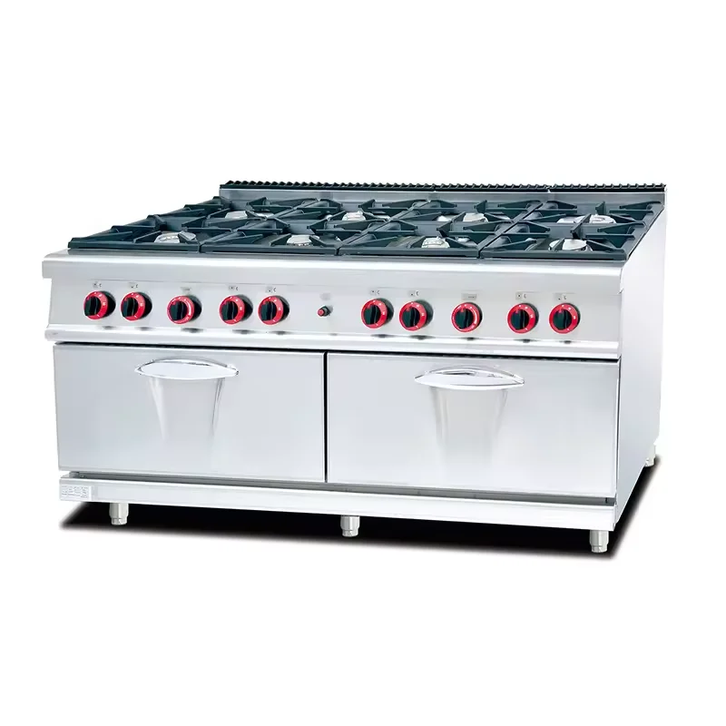 High Quality Commercial 8-burner Gas Range Cooking Stove Built In Western Catering Equipment Gas Stove with 8 burners and oven