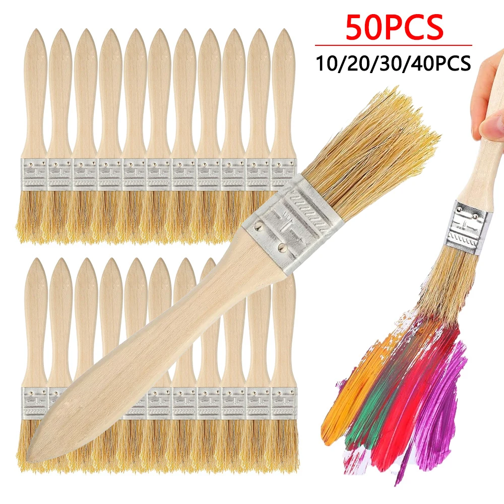 Pincéis de juba de porco, 50 peças, 1 polegada, cabo de madeira, pincel de tingimento para reboco, pintura, cola, aplicação, parede, móveis, conjunto de ferramentas de pintura
