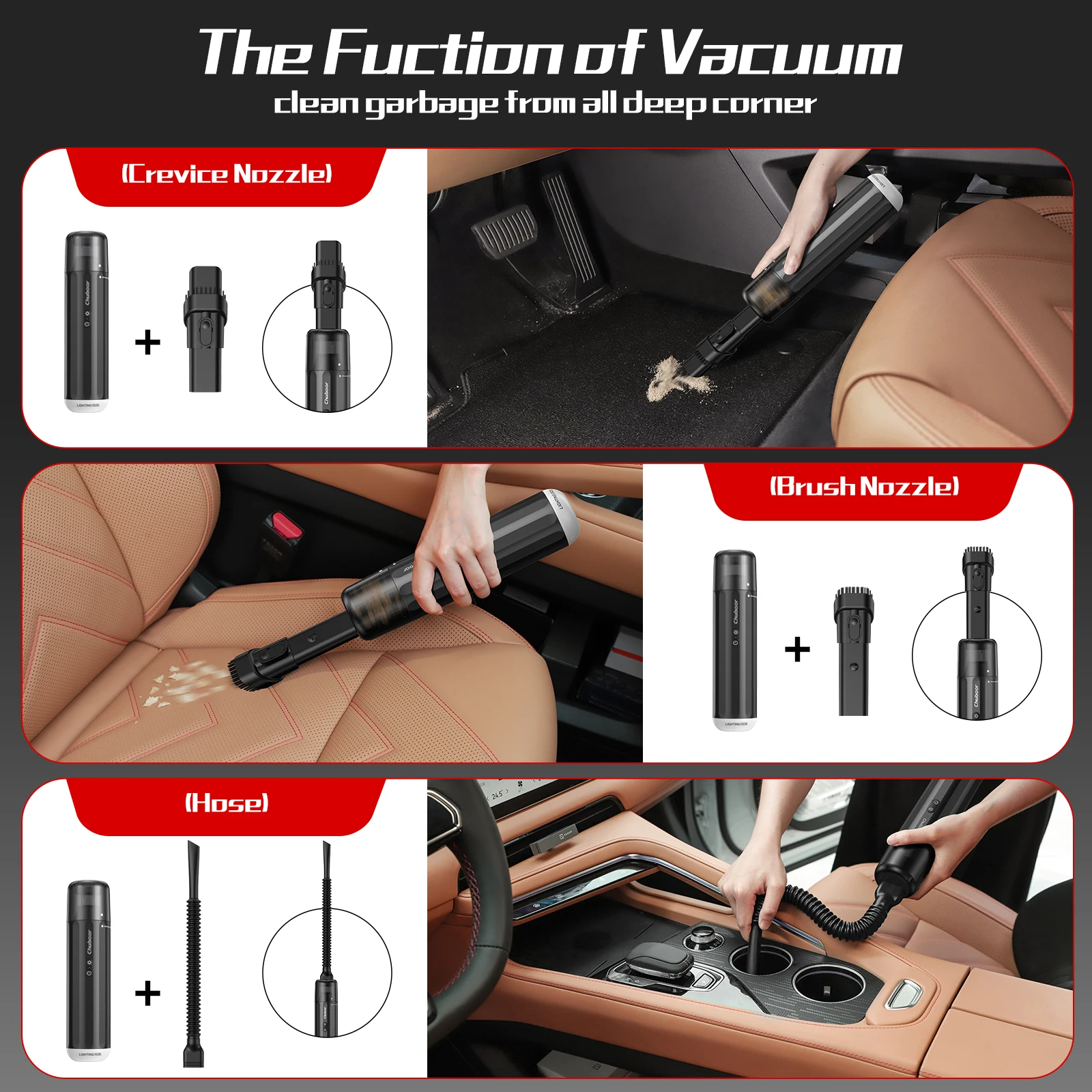 Chuboor aspirador de pó para carro, sucção forte, 16000Pa, função de sopro e inalação, adequado para limpeza de detritos e poeira para casa