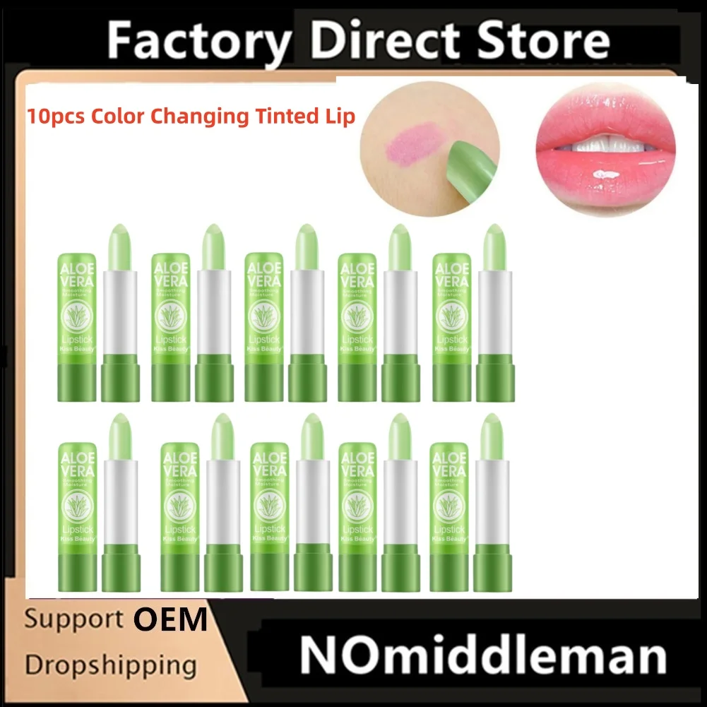 10 teile/los Aloe Vera Temperatur Farbwechsel Lippenstift Feuchtigkeitsspendende Lip Balm Langlebig Wasserdicht Pflegende Lip Koreanische Make-Up