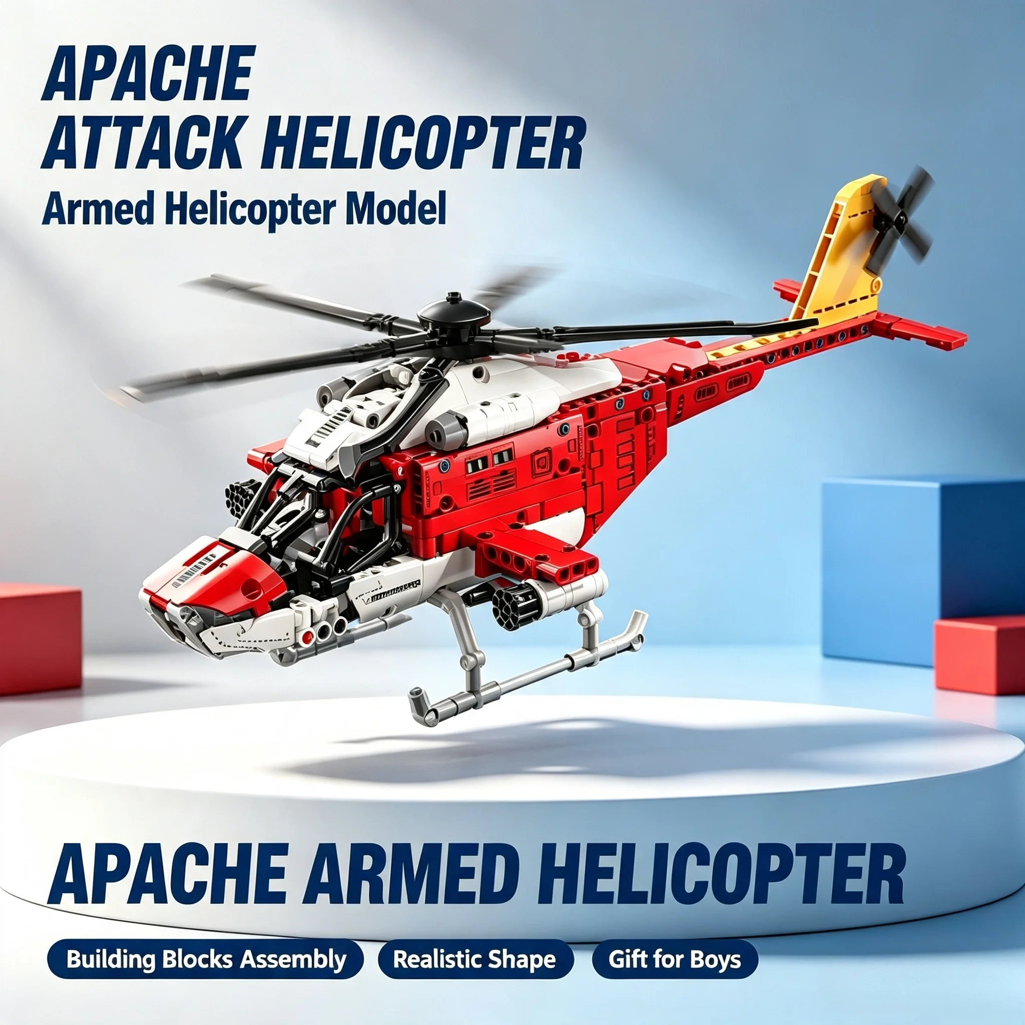 Military Attack Helicopter Building Blocks Set, Movable Rotor & Detachable Missile Bricks Model, Collectible Military Aircraft T