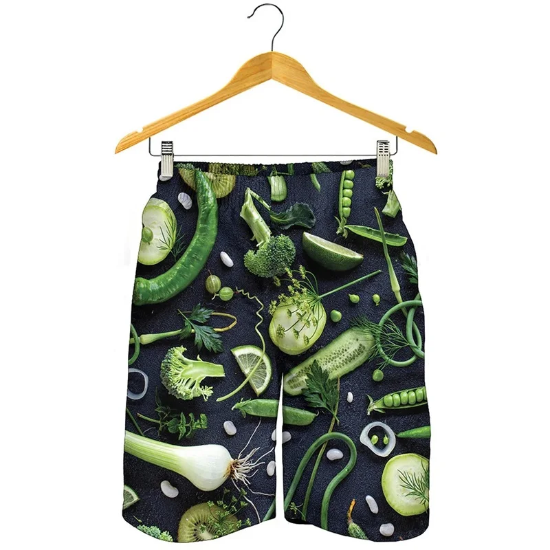 3D Print Chili Fruits Vegetables Graphic Beach Shorts For Men Summer Casual Funny Board Short Pants Mens Plus Size Gym Shorts