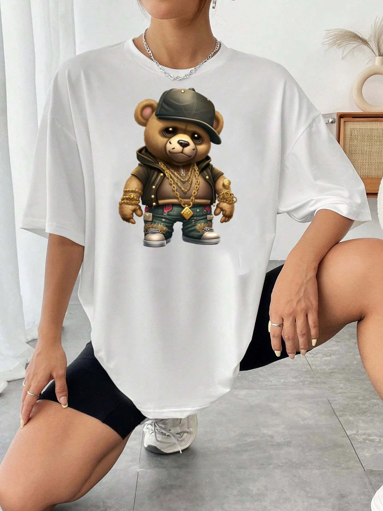 Camiseta Hip - Hop Bling Bear: cadenas de oro, botín de calle, camiseta Urban Vibe