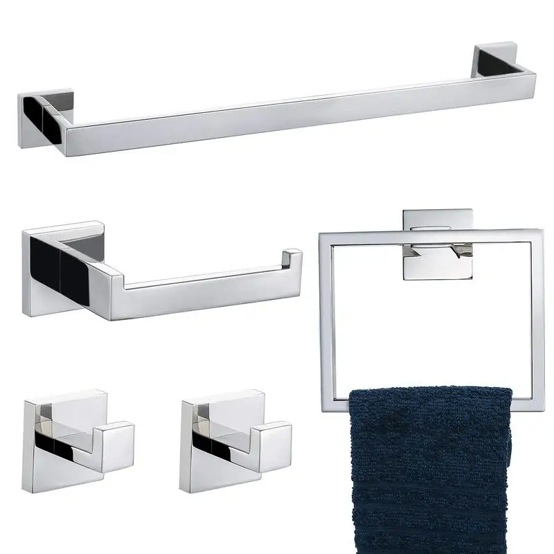 

5-Piece Stainless Steel Bathroom Hardware Set, Wall Mounted Towel Bar Accessories