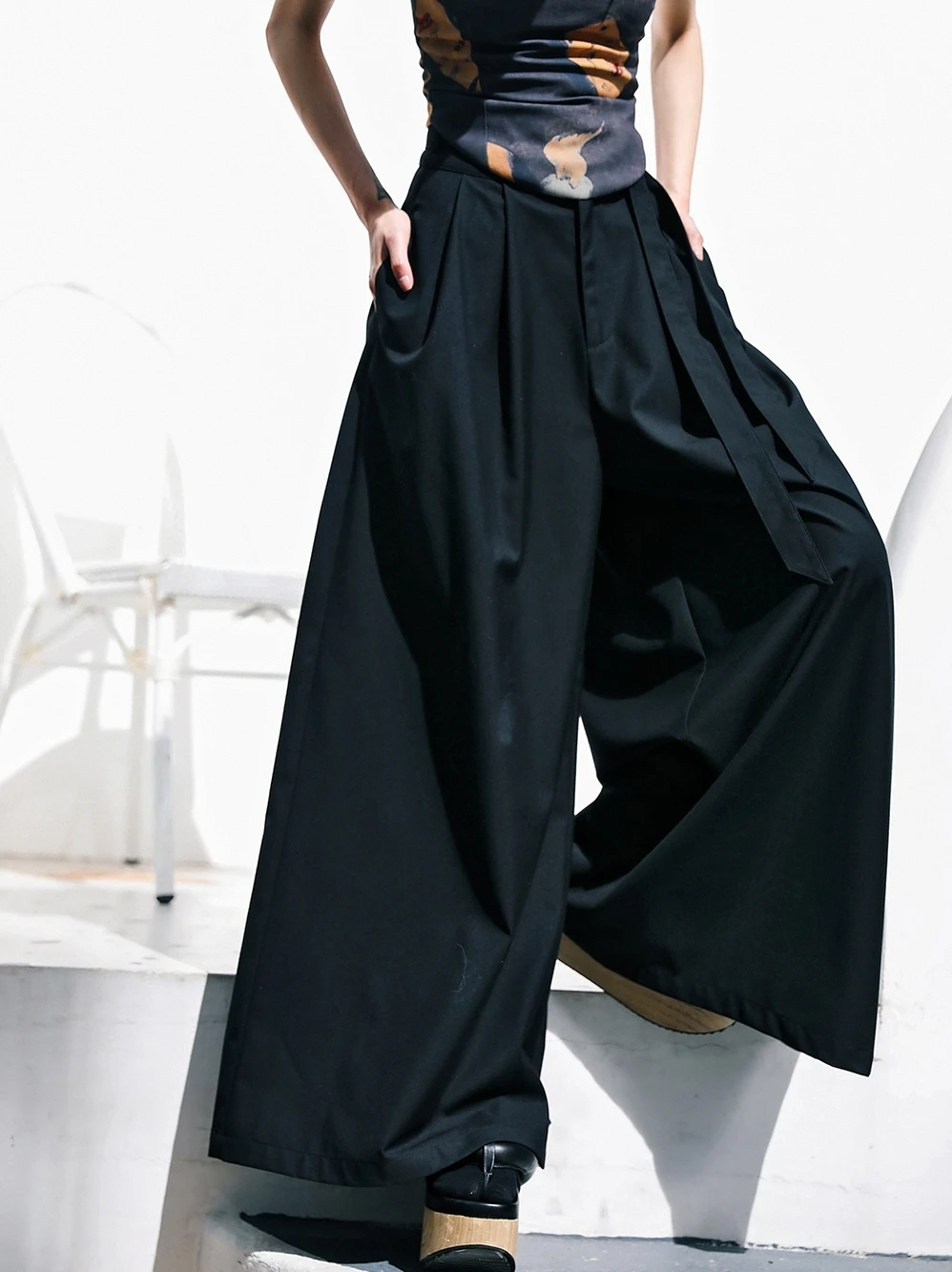 UMI MAO Black High Waisted Wide Leg Pants Women's New Versatile Skirt Pants Straight Leg Casual Hanging Pant Long Trousers