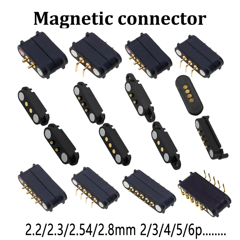 1set 2A 2Pin DC Magnetic Pogo Pin Connector 2 3 4 5 Pin Pogopin Male Female Spring Loaded DC Power Socket Pitch 2.54mm 2.80mm