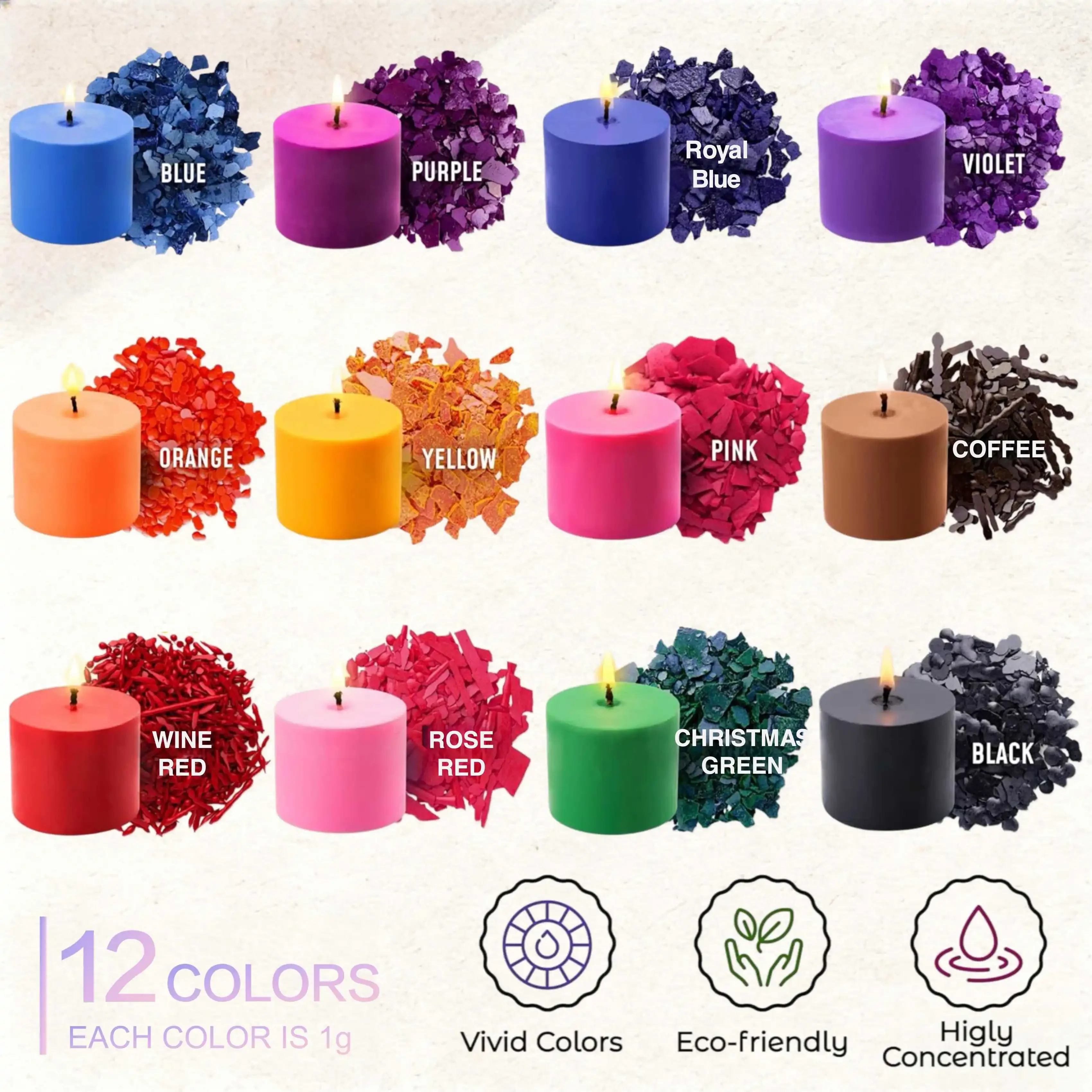 Kerzenfarbstoffe – 6/12/16 Farben (je 1 Gramm) zum Färben und Herstellen von Kerzen, Materialien für die Kerzenherstellung, 16 gängige Farbstoffe, zum Herstellen bunter Kerzen, Materialien für DIY-Kerzen, Geschenke für Familie und Freunde, DIY-Dekoration für eine besondere Atmosphäre. Farbstoffe für die Herstellung von Kerzen zum Selbermachen, geeignet als Weihnachtsgeschenke, Neujahrsgeschenke und zur Dekoration von Räumen. – Detail 2