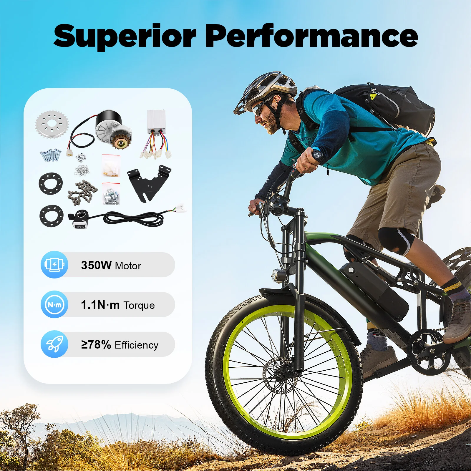 

350W 36V Electric Bike Conversion Kit, Brushed Bicycle Motor Kit with Flywheel, 3000rpm Electric Bike Thumb Throttle Kit ﻿