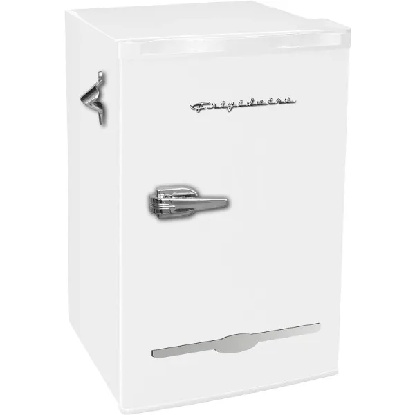 

Frigidaire EFR376-WHITE 3.2 Cu Ft White Retro Bar Fridge with Side Bottle Opener