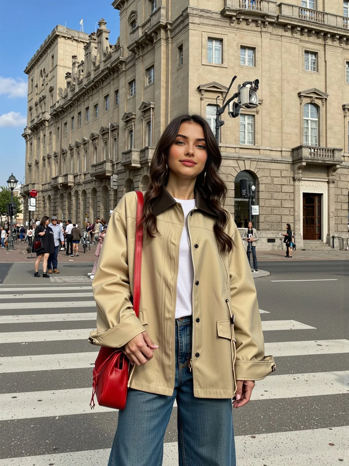

Leather Patchwork Oversized Coat Women Long Sleeves Fitted Waist Pockets Cargo Jacket Female 2025 New Autumn Casual Trench Coats