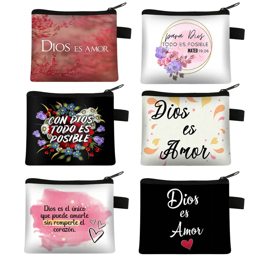 

Christian Gift Bible Verse Wallet Women Coin Purse Con Dios Todo Es Posible Money Bag Small Handbag Floral Purses