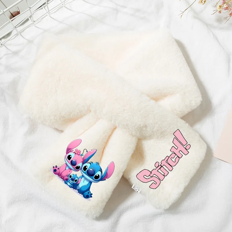 Disney Anime Scarf Lilo & Stitch Imitation Rabbit Fur Scarves Soft Comfortable Warm Cartoon Scarf Winter Child Girl Kawaii Gifts