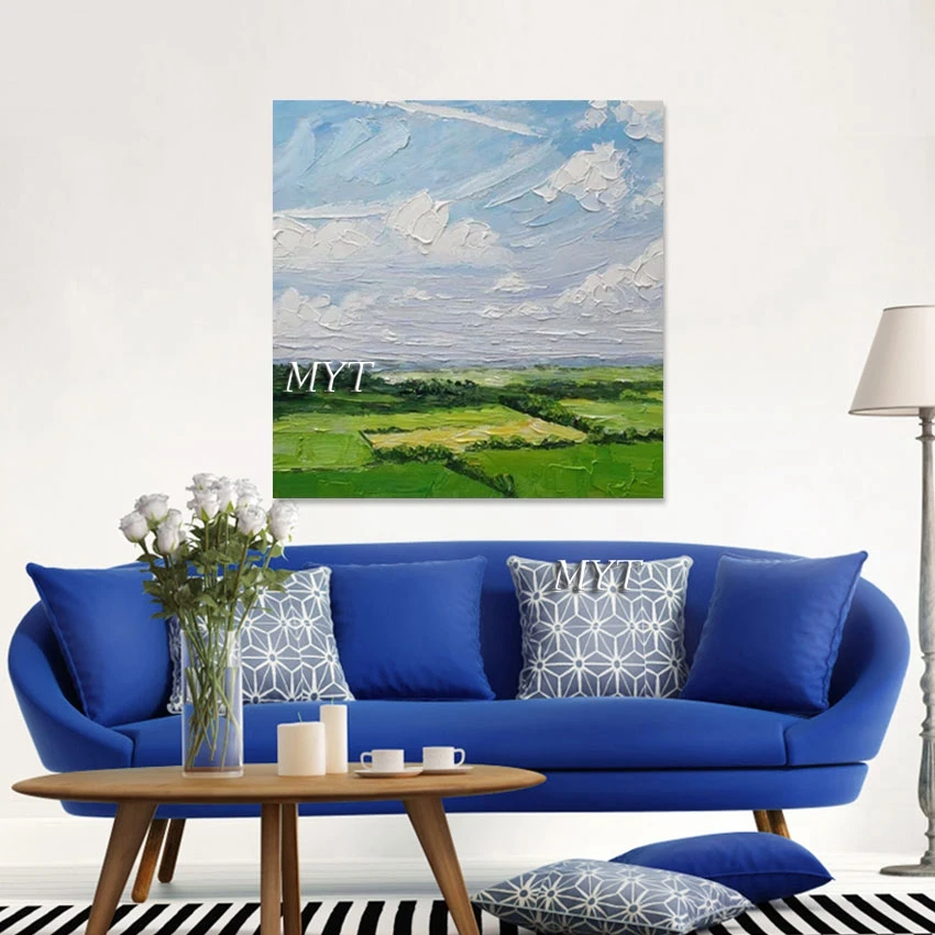 Rural Landscape Painting Abstract Green Design Artwork Bedroom Wall Art Picture Decoration Canvas Roll Frameless Decor Pieces