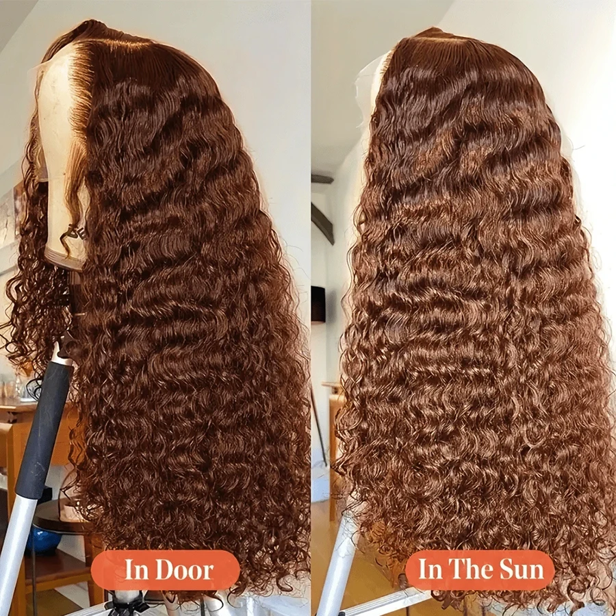 Schokoladenbraune Wasserwellen-Echthaarperücke 13x6 HD Lace Front Perücken Vorgezupfte Kleberlose Perücke Unsichtbare HD Lace Full Frontal Perücken – Detail 5