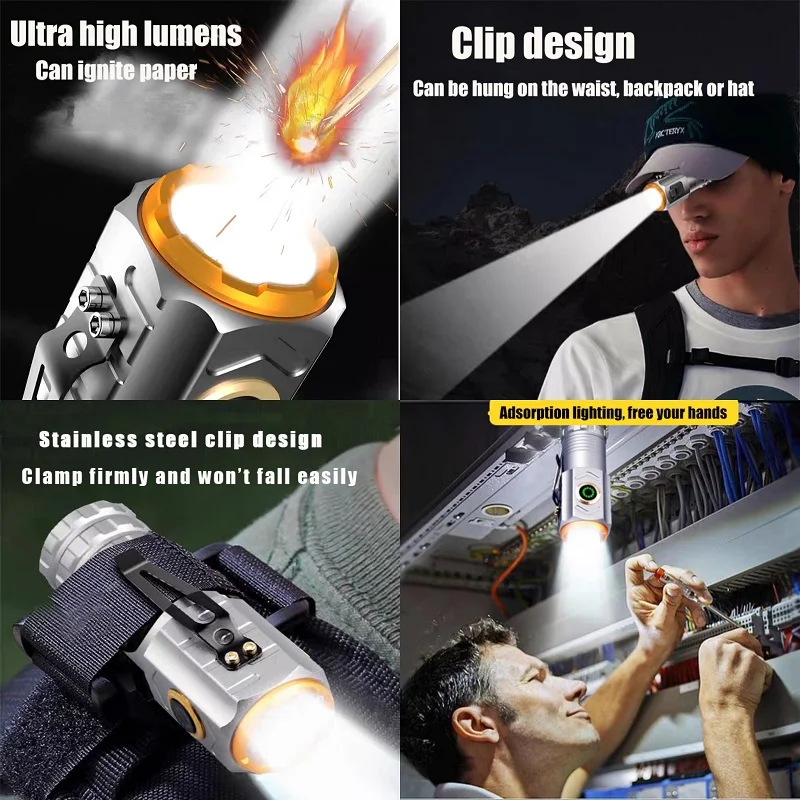 Three-Eyed Monster Mini Powerful Flashlight LED Flashlight with Pen Clip Rechargeable EDC Torch Outdoor Emergency Camping Lights