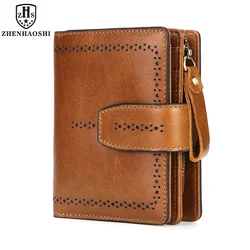 Portefeuille compact en cuir bloquant RFID pour femme, petit porte-cartes à double pli, poche zippée, porte-monnaie avec fenêtre d'identification