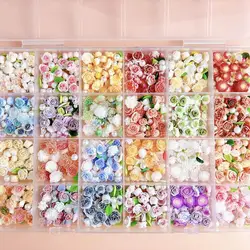1Box Random Mixed Resin Flowers Nail Charms Heart Leaf Pearl Nail Art Decorations Rhinestone DIY Crafts Manicure Accessories