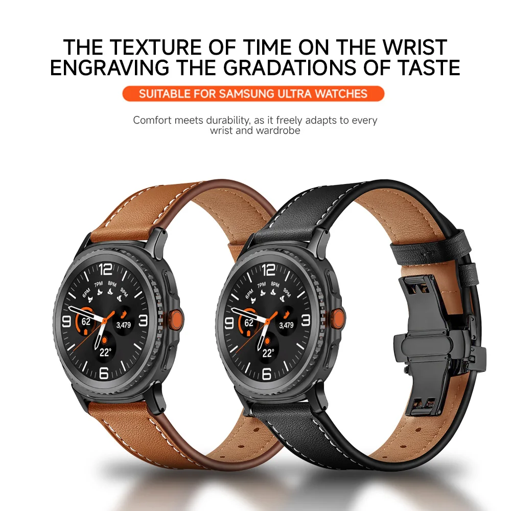 Pulseira de couro de alta qualidade para samsung galaxy watch ultra 2025 47mm pulseira com fivela borboleta galaxy watch 8 40/44/46mm
