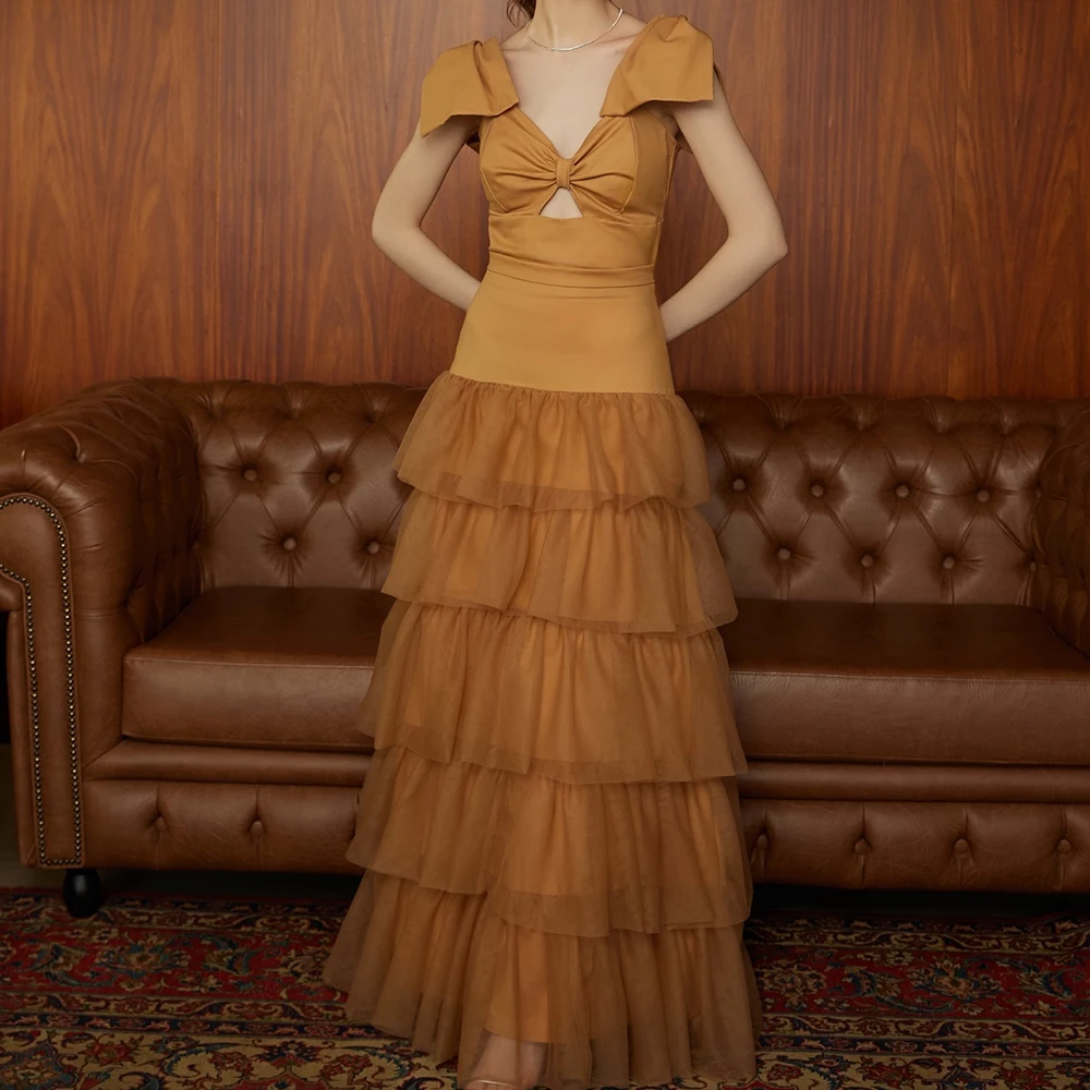 

Вечерние платья трапециевидной формы по индивидуальному заказу, длиной до пола, с v-образным вырезом, без рукавов, платье для выпускного вечера, простое модное многоуровневое драпированное палантин, повседневное вечернее платье