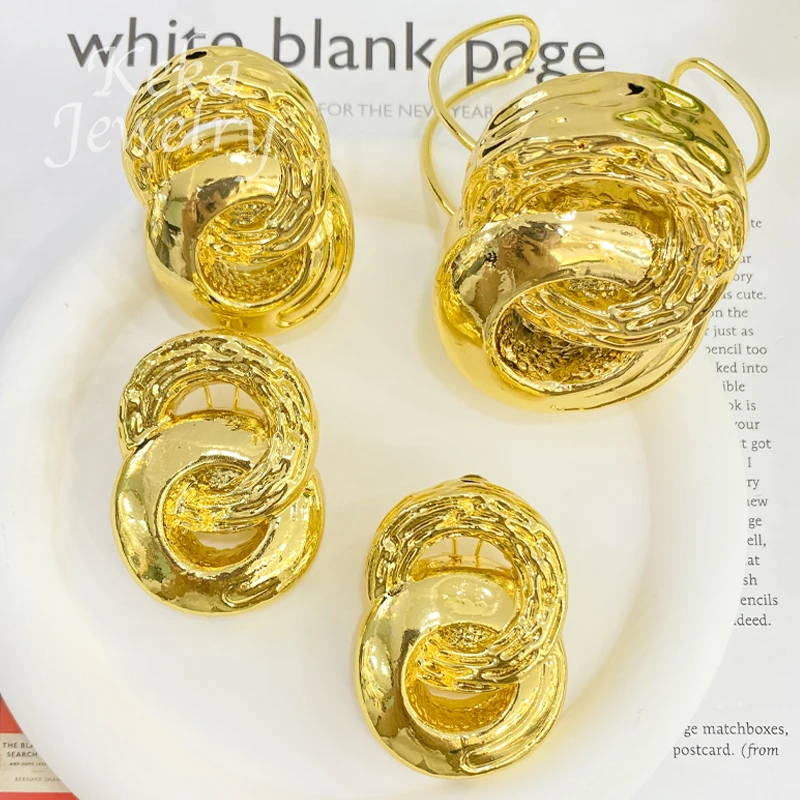 Jewelry Sets for Women Dubai African 18K Gold Color Pendant Earrings Bangles Rings Wedding Necklace Costume Accessories Gifts