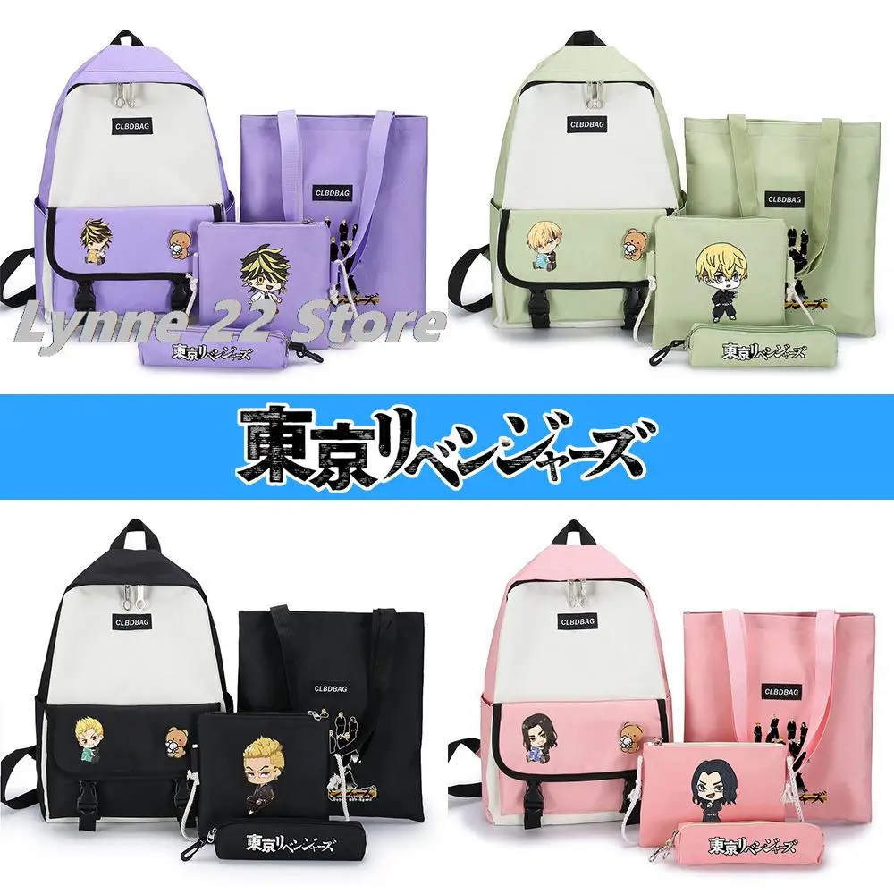 

Tokyo Revengers Japan Anime 4Pcs/Stet Backpack Men Anime Cartoon Waterproof Oxford Backpack Teenager Boys Girls Schoolbag