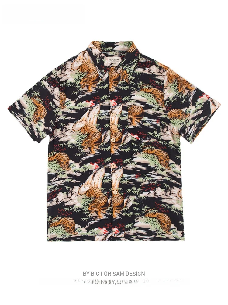 

Big for Sam Men's Hawaiian irt Loose Fit ort Sve Cuban Collar Summer Faion Brand Animal Print Youth Beachwear