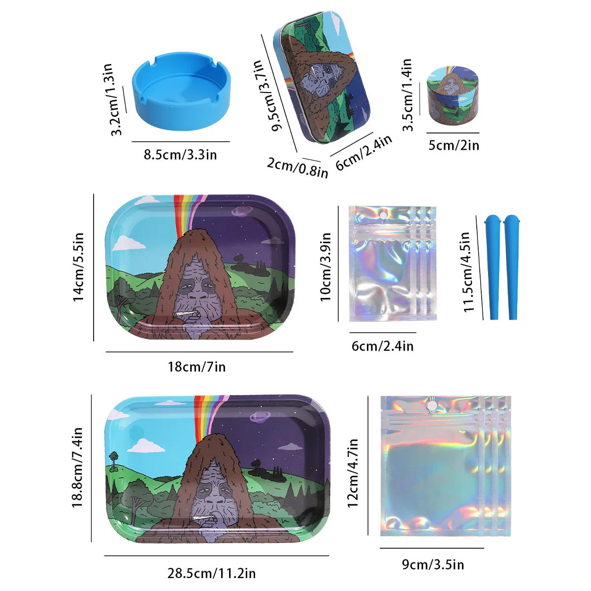 13PCS The Croods Tinplate Smoke Accessories Set Tin Tobacco Rolling Tray Ashtray Small Cigaret Box Gift for Smoking Accessories