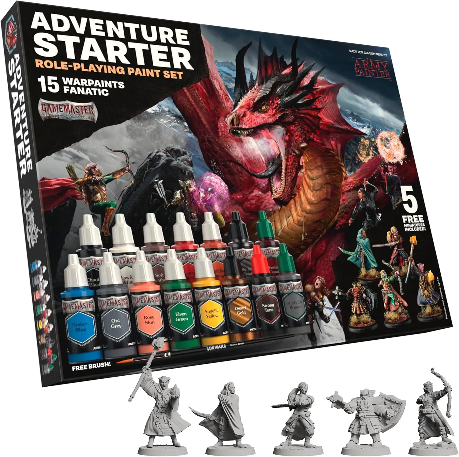 

15-Color Acrylic Paint Set for Miniatures with 5 Snap-Fit Figures & Brush