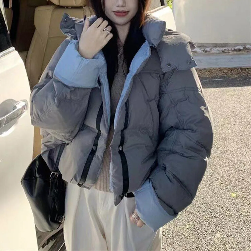 

Корейская укороченная куртка-пуховик, женская новая зимняя куртка с капюшоном, двустороннее утолщенное белое утиное пуховое теплое пальто, парка