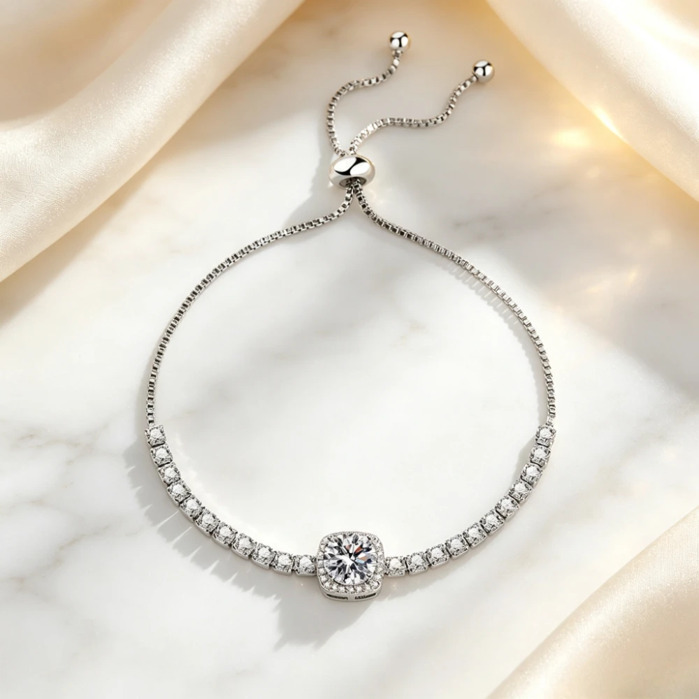 Luxury-Style 925 Sterling Silver Best-selling Two-Carat Princess Square Moissanite Bracelet for Women - Elegant Handwear Item