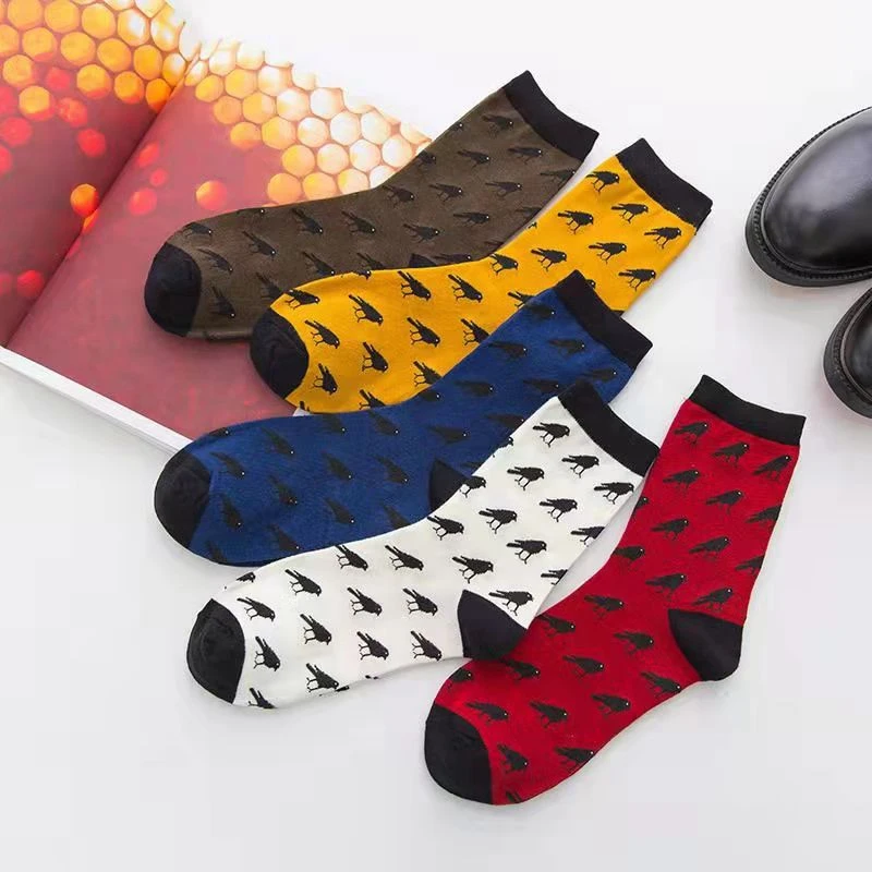 2022 New Cartoon Men\'s Breathable Cotton Socks Korea Fashion Crow Animal Pattern Male Sock Combed of Pure Cotton Men Socks