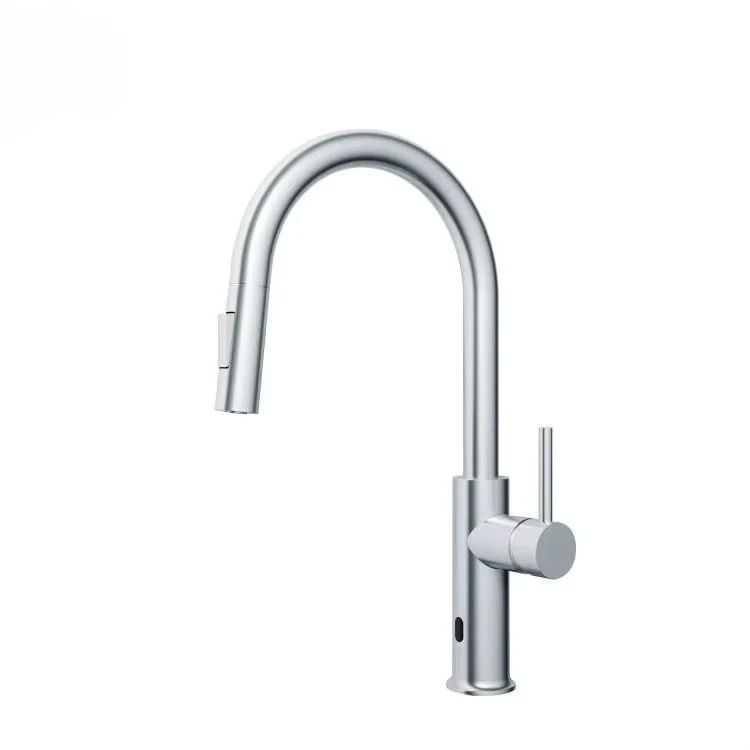 ก๊อกน้ำห้องครัวแบบติดตั้งบนเคาน์เตอร์ สีดำด้าน ขายดีที่สุด ผลิตจากสแตนเลส 304 พร้อมเซ็นเซอร์แบบไม่ต้องสัมผัส ฟังก์ชั่นน้ำร้อนและน้ำเย็น