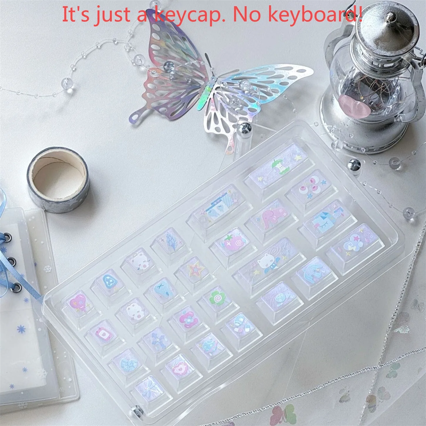 26 Keys PC Add-on Keycaps Shimmer Polarized Frosted Transparent Backlit Cute DIY Keycaps for Magnetic Switch
