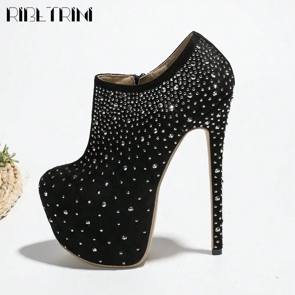 Sexy Stiletto High Heels Women Pumps Zipper Round Toe Platform Shoes Rhinestone Matallic Trendy Design Party Dress Elegant Pumps