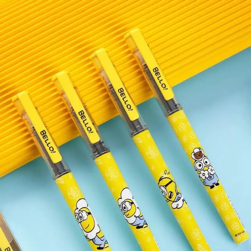 4pcs Minions Ball Pen Despicable Me Cute Cartoon Quick-drying Gel Pen Needle Type Straight Liquid Ballpoint School Stationery