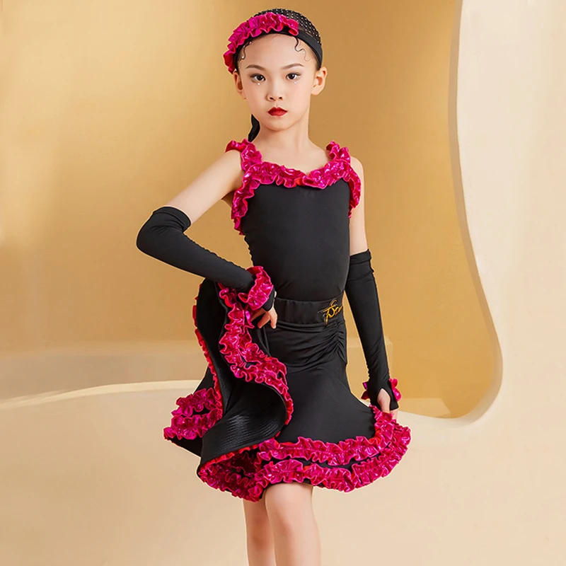 Vestidos de actuación de baile latino para niños, trajes divididos para niñas, disfraces de competición, ropa profesional de baile latino, SL10495