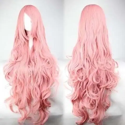 

Women Wig Synthetic Wavy Curly Ladies Hair Long Gril Pink Wigs 80CM