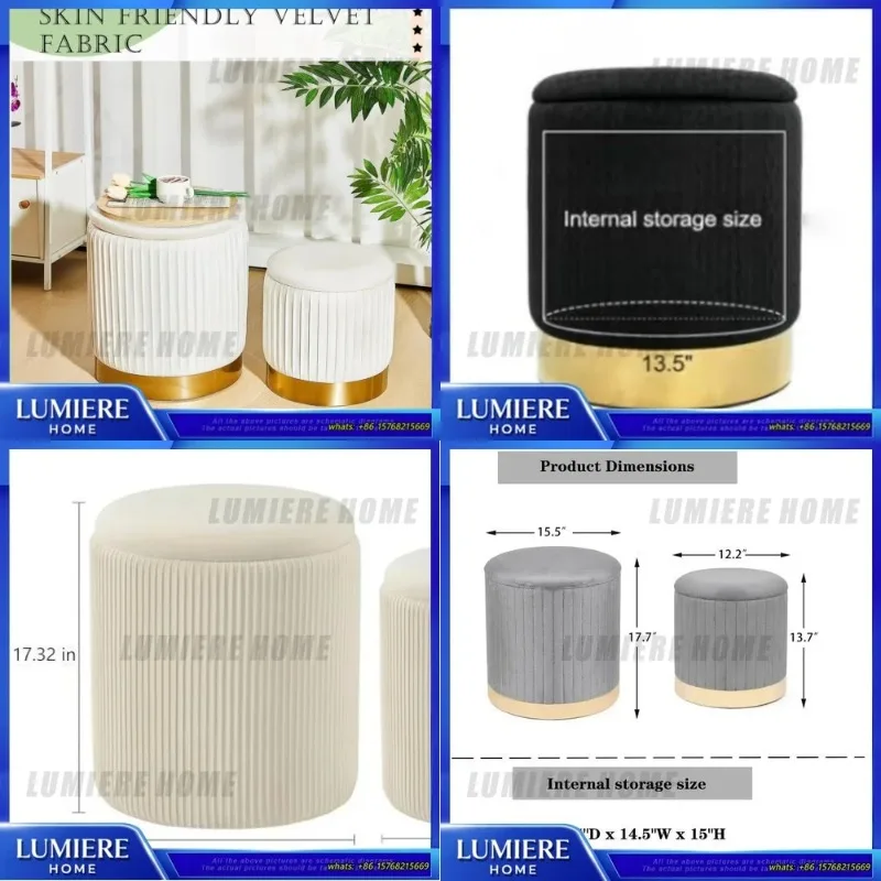 

Комплект круглых пуфов-трансформеров: многофункциональная скамья для гостиной, роскошный журнальный столик, комбинированный пуф-табурет для домашнего декора