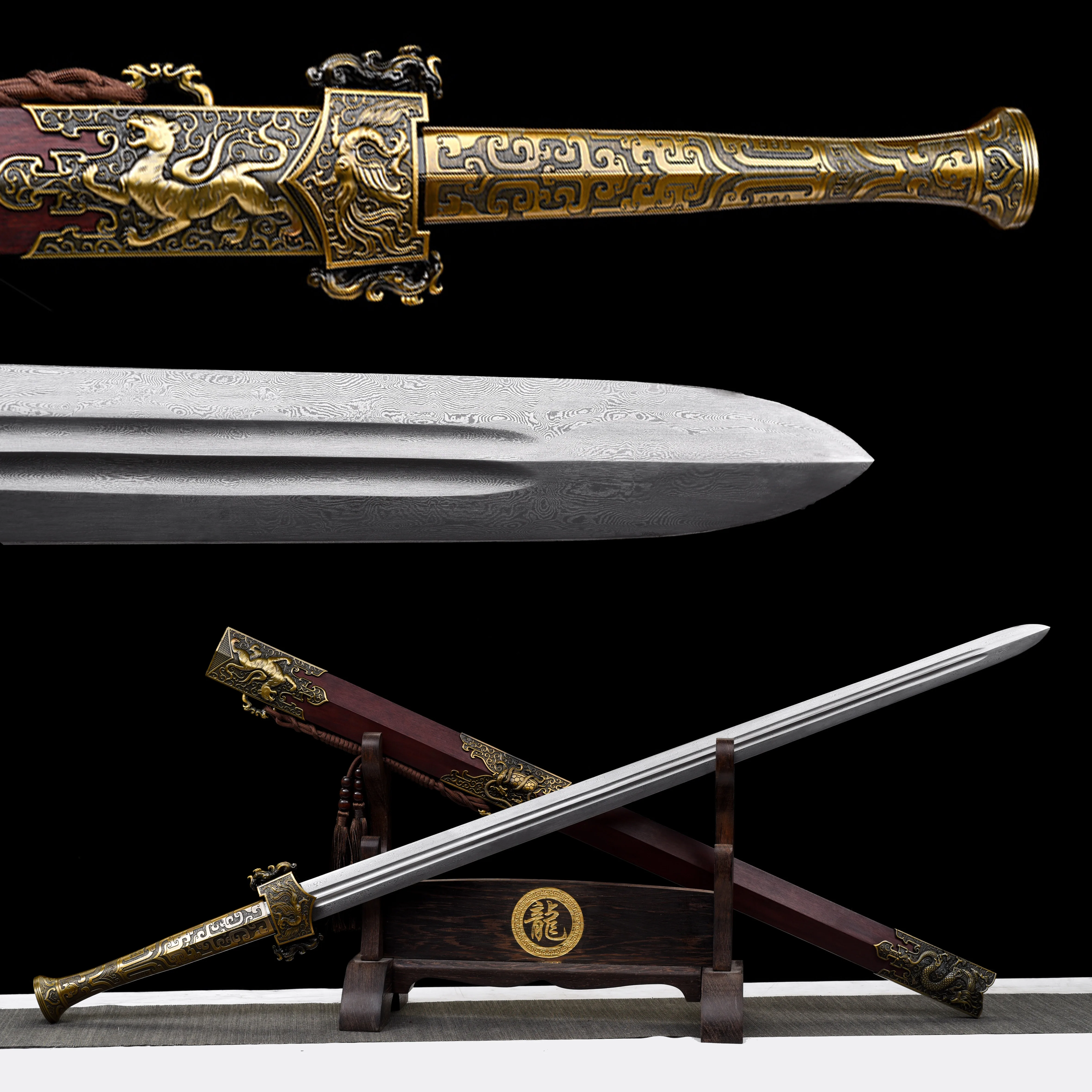 104cm Medieval Chinese feng shui divine beast to protect the house, katana, Damascus steel, Shirasaya, sharp weapons, ninja