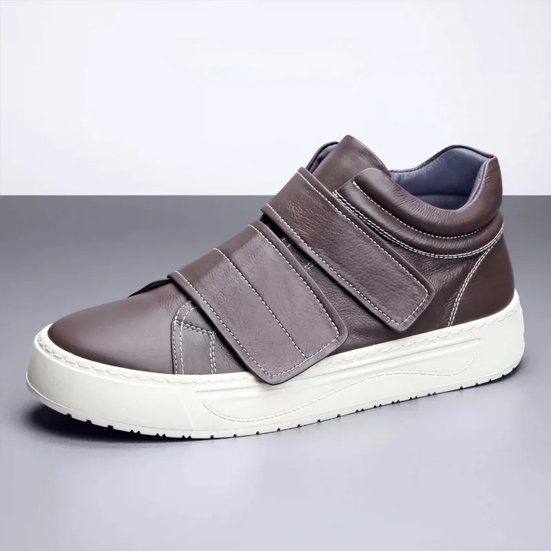 Designer Luxury High Top Casual Shoes Men Genuine Leather Fashion Thick Soled Sport Trendy Board Shoes Male Sneakers Male Youth
