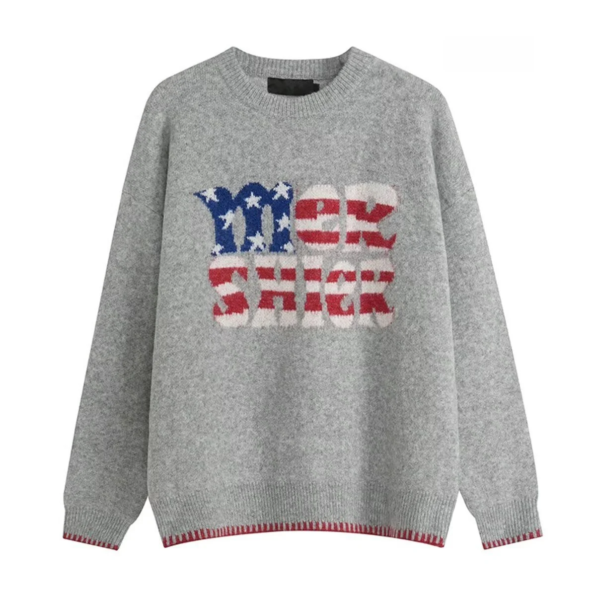 الأمريكية الرجعية رسالة محبوك سترة فضفاضة عادية كسول Sle جولة Ne الأعلى العصرية خط irt للأزواج الخريف الشتاء ارتداء